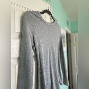 Gray Fitted Ribbed Long Sleeve T-shirt